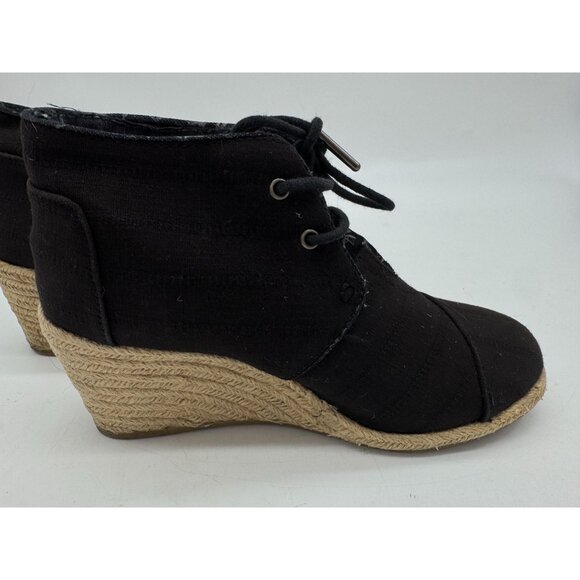 Toms Women's Rope Desert Wedge Bootie Canvas Lace Up Size 7.5 Black Casual - Picture 8 of 12